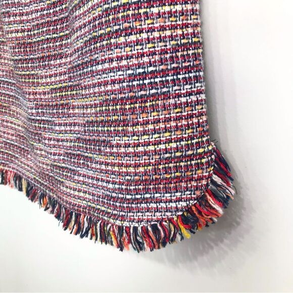 Laundry by Shelli Segal Navy Blue Colorful Woven Tweed Fringe Hem Mini Skirt - Picture 11 of 16